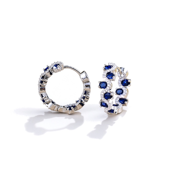 Factory-direct Brass Jewelry Blue CZ Wave Hoop Earrings