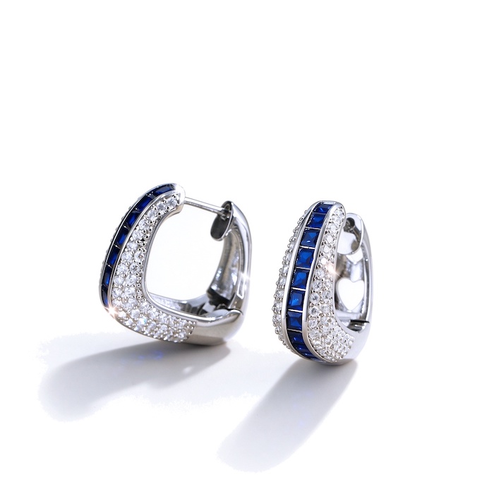 Factory-direct Brass Jewelry Blue CZ Stripes Hoop Earrings