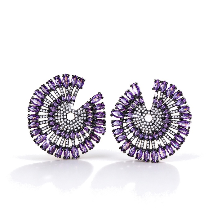 Factory Brass Jewelry Hollow Purple CZ Flower Stud Earrings