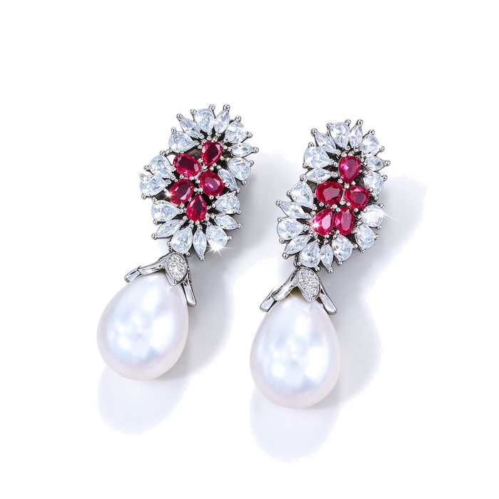 Factory Jewelry Brass Teardrop Pearl CZ Flower Stud Earrings