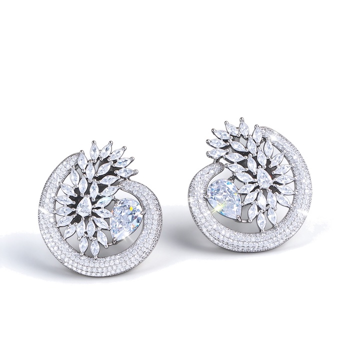 Factory Jewelry Brass Teardrop CZ Leaf Circle Stud Earrings
