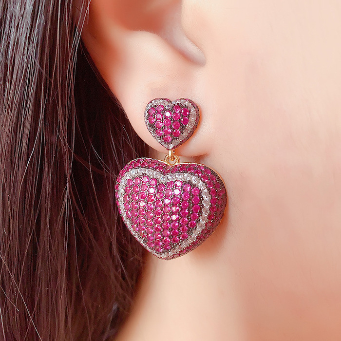 Factory Jewelry Brass Red CZ Heart Stud Earrings - Image 2