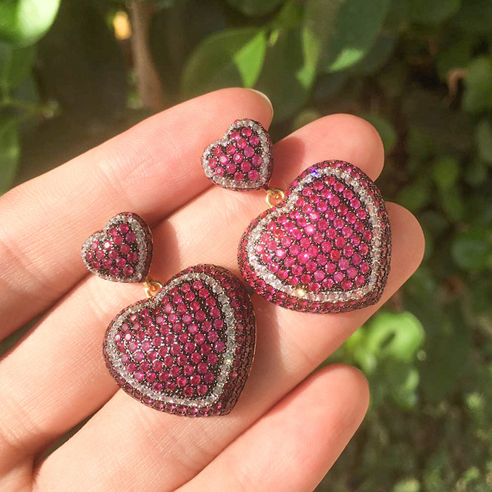 Factory Jewelry Brass Red CZ Heart Stud Earrings - Image 3