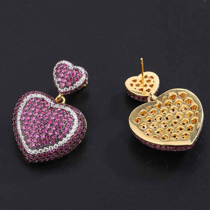 Factory Jewelry Brass Red CZ Heart Stud Earrings - Image 4