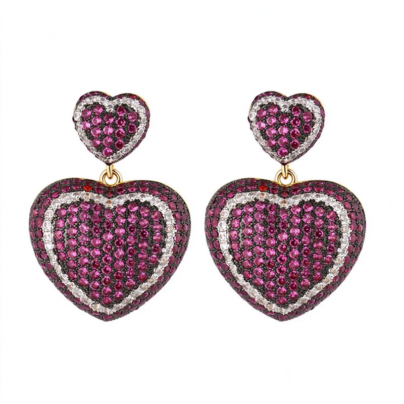 Factory Jewelry Brass Red CZ Heart Stud Earrings