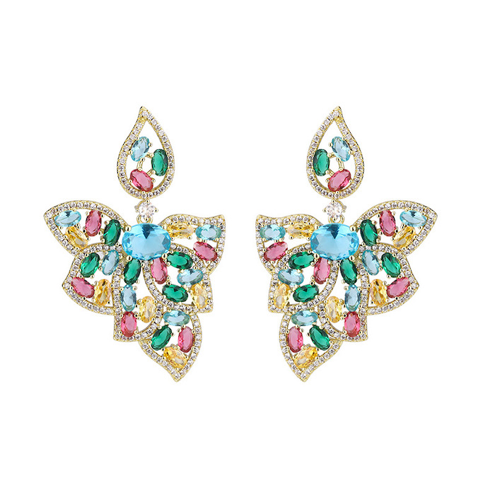 Factory Jewelry Brass Teardrop CZ Flower Stud Earrings