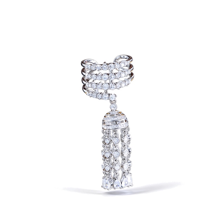 Women's Brass Jewelry Hollow CZ Tassels Hanging Ring