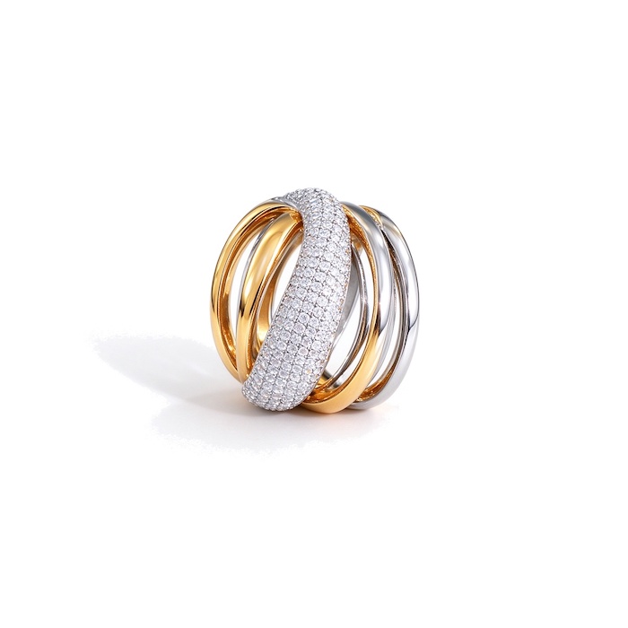 Women's Brass Jewelry Hollow Diamonds Wave Ring