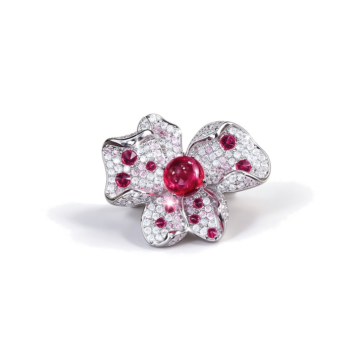 Women's Brass Jewelry White Red Diamonds Flower Ring
