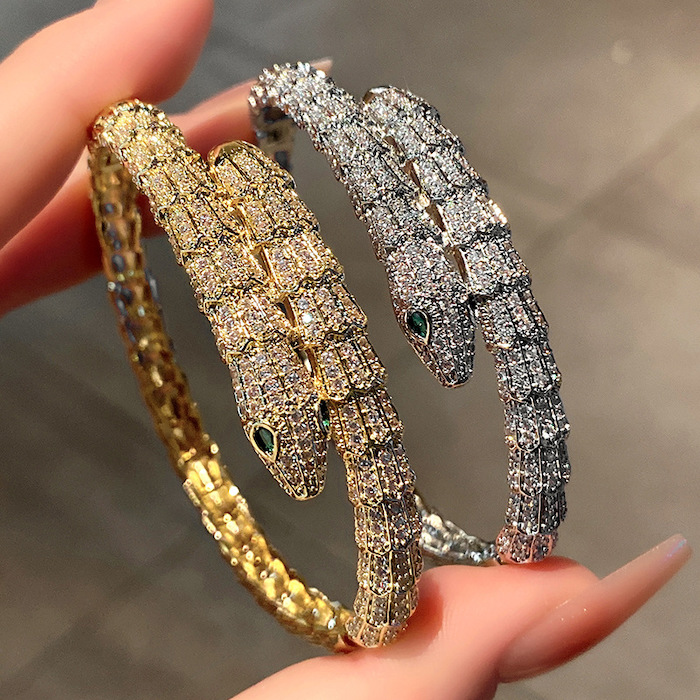 Wholesales Brass Diamonds Joints Snake Hinged Bracelet - Image 4