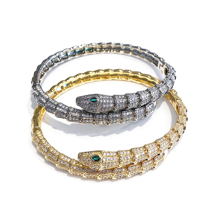 Wholesales Brass Diamonds Joints Snake Hinged Bracelet