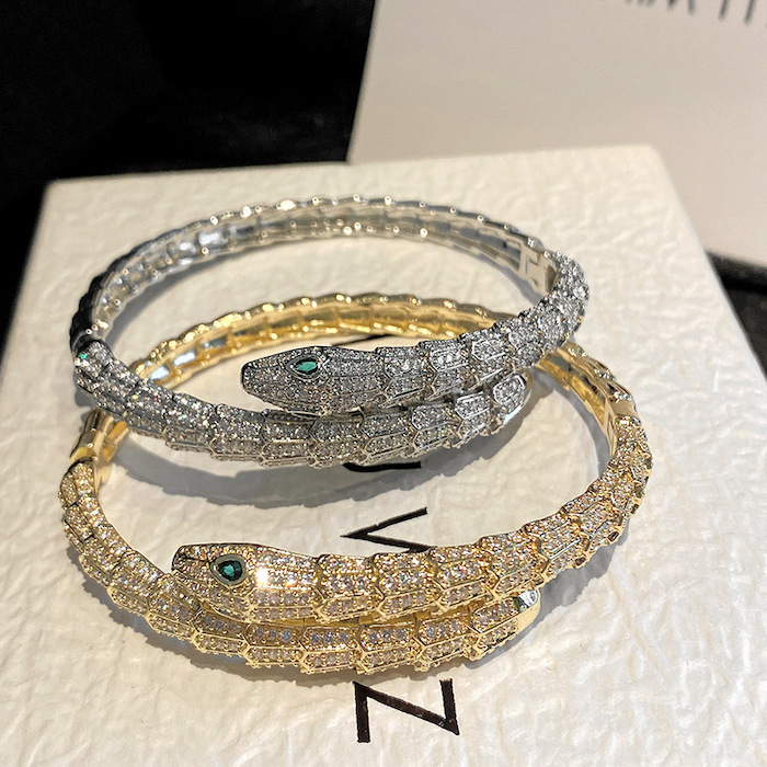 Wholesales Brass Diamonds Joints Snake Hinged Bracelet - Image 2
