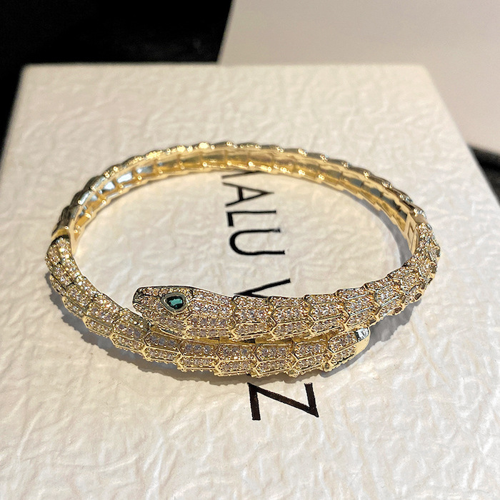 Wholesales Brass Diamonds Joints Snake Hinged Bracelet - Image 3