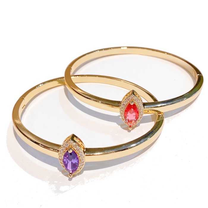 Wholesales Brass Eye Diamond Stone Hinged Bracelet