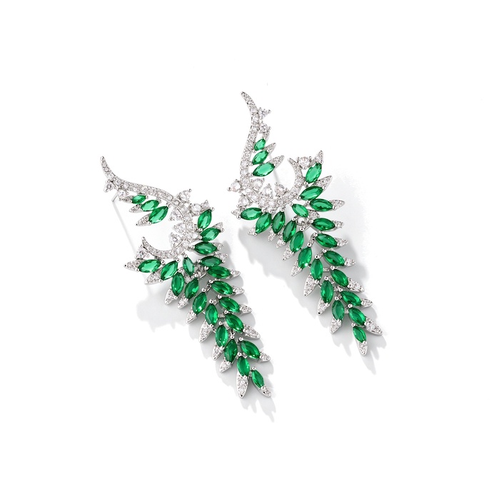 79x26mm Brass Jewelry CZ Leaf Stud Earrings