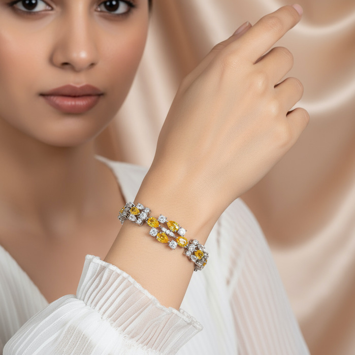 Women's Jewelry Brass Flowers Teardrop CZ Bracelet - Image 4