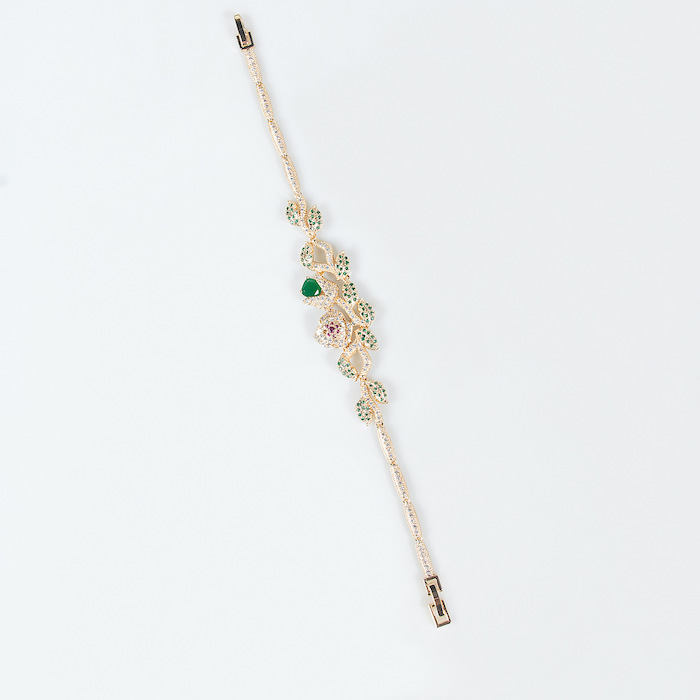 Women's Jewelry Brass CZ Leaf Rose Flower Bracelet - Image 2