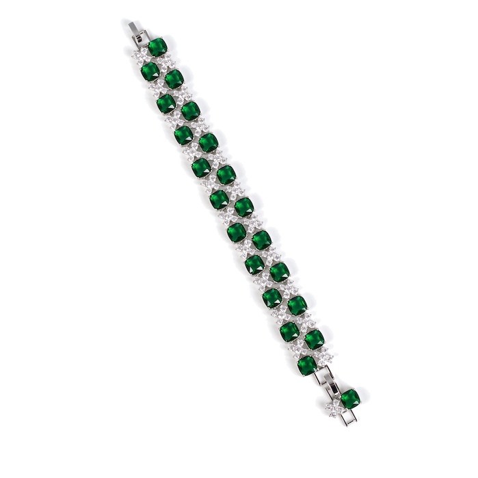 Women's Brass Square Stones CZ Flowers Bracelet