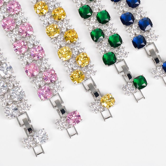 Women's Brass Square Stones CZ Flowers Bracelet - Image 2