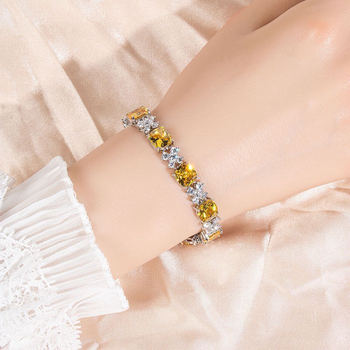 Women's Jewelry Brass Square Stones CZ Flowers Bracelet - Image 3