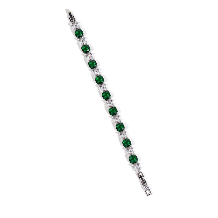 Women's Jewelry Brass Square Stones CZ Flowers Bracelet