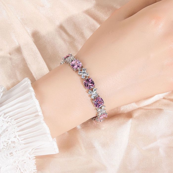 Women's Jewelry Brass Square Stones CZ Flowers Bracelet - Image 4