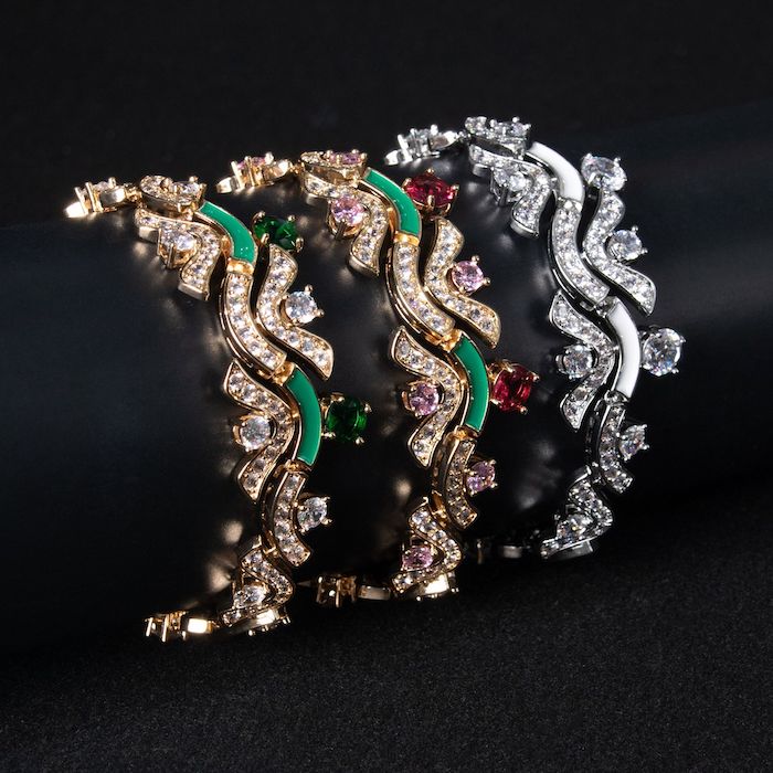 Women's Jewelry 17.2g CZ Enamel Curve Links Bracelet - Image 3