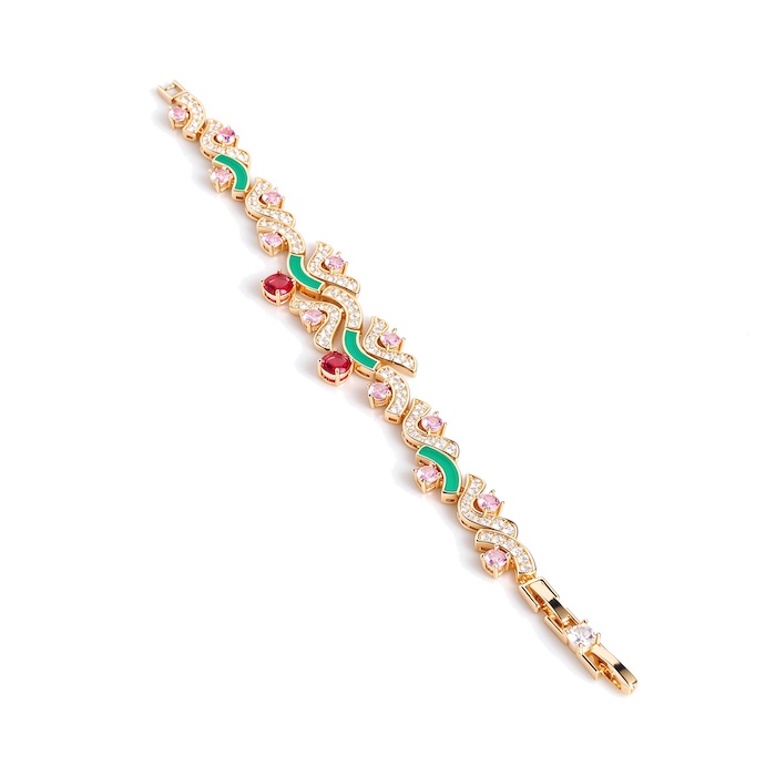 Women's Jewelry 17.2g CZ Enamel Curve Links Bracelet