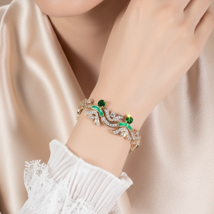 Women's Jewelry 17.2g CZ Enamel Curve Links Bracelet - Image 4
