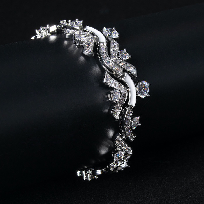 Women's Jewelry 17.2g CZ Enamel Curve Links Bracelet - Image 2