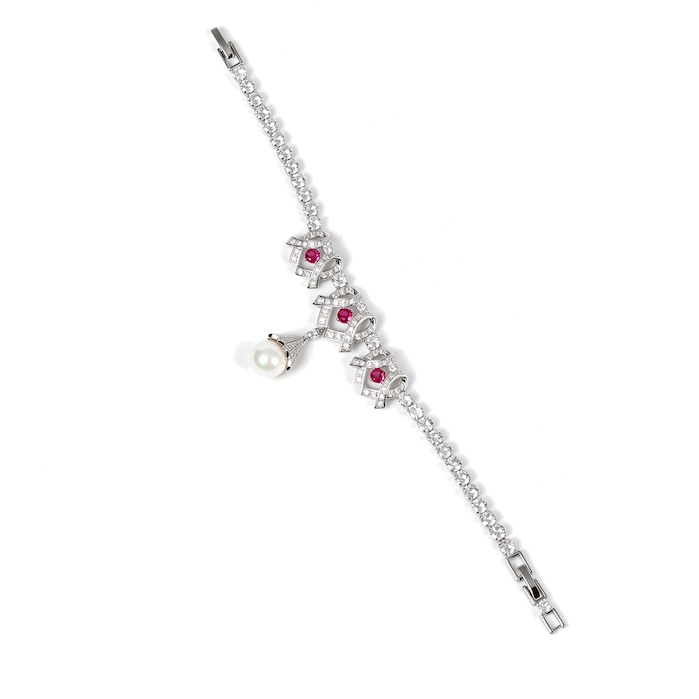 Women's Jewelry Brass Pearls Hollow CZ Heart Bracelet