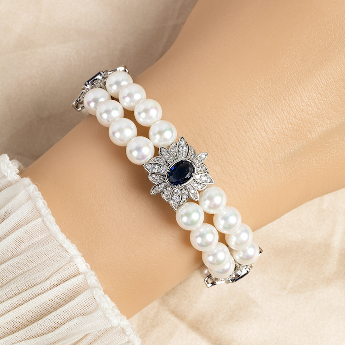 Women's Jewelry Brass Pearls Oval CZ Leaf Charm Bracelet - Image 3