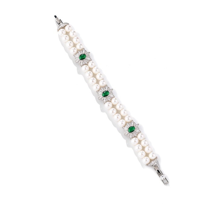 Women's Jewelry Brass Pearls Oval CZ Leaf Charm Bracelet