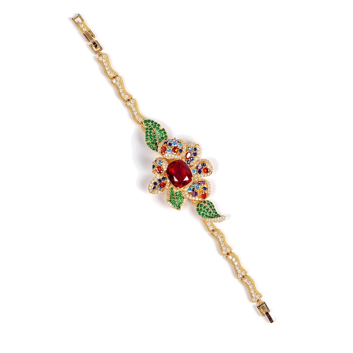 Women's Jewelry 26.6g CZ Gemstone Leaf Flower Bracelet