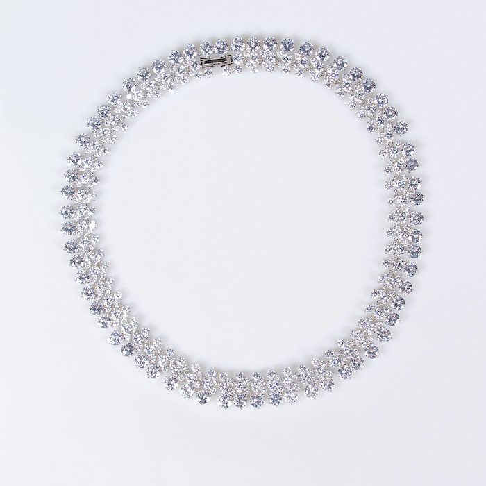 Bridal Brass White Zircons Choker Necklace Earrings Set - Image 2