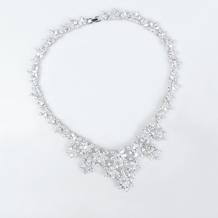Wedding Brass 84g CZ Flowers Choker Necklace Earring Set - Image 2