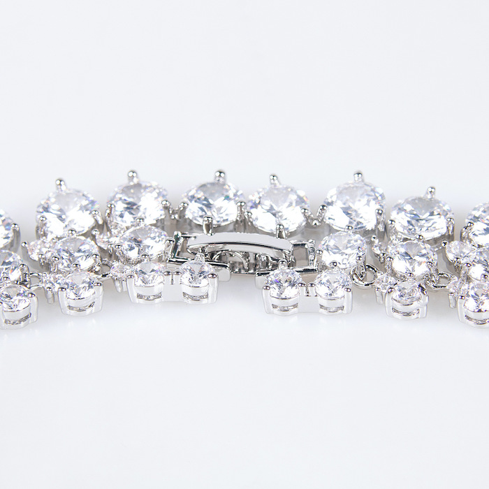 Bridal Brass Hollow CZ Flower Pendant Necklace Earrings Set - Image 3