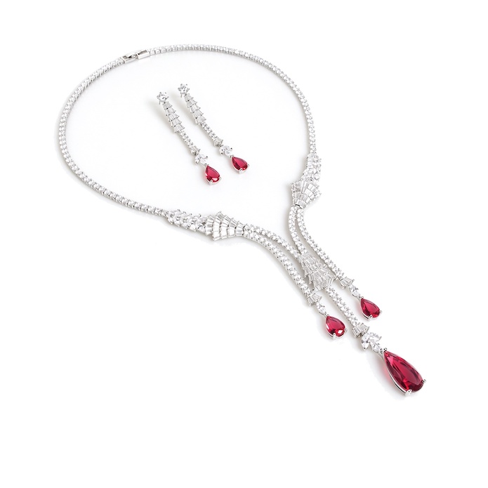 Bridal Brass Diamonds Teardrop Choker Necklace Earring Set