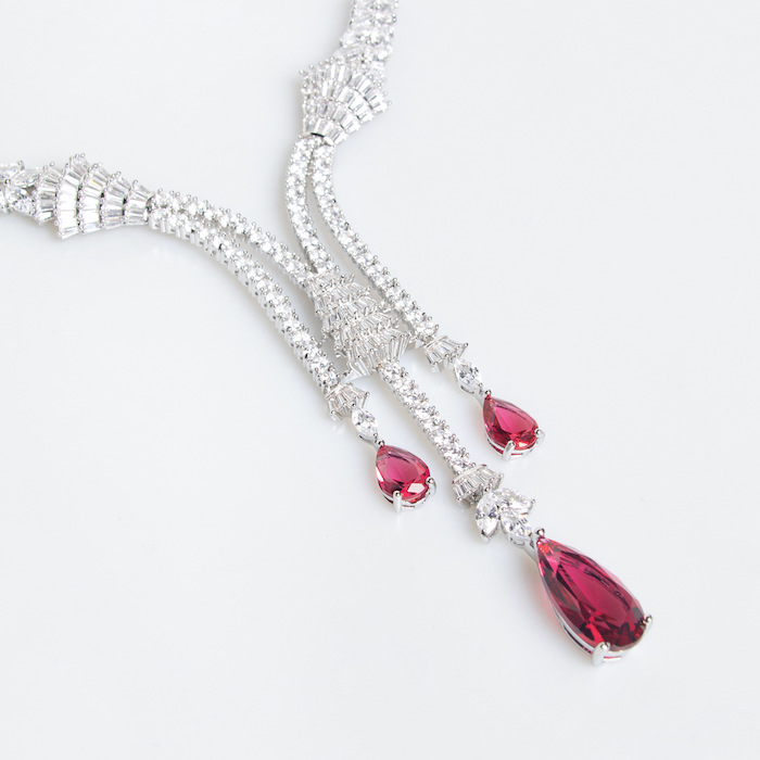 Bridal Brass Diamonds Teardrop Choker Necklace Earring Set - Image 2