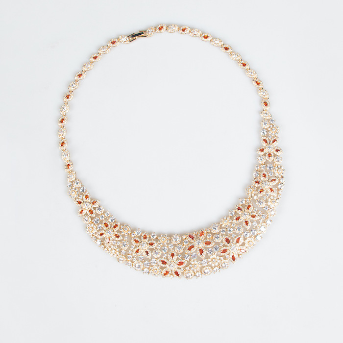 Bridal Brass Diamond Flowers Choker Necklace Earring Set - Image 2