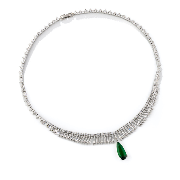 Bridal Brass Teardrop Emerald Choker Necklace Earring Set - Image 2