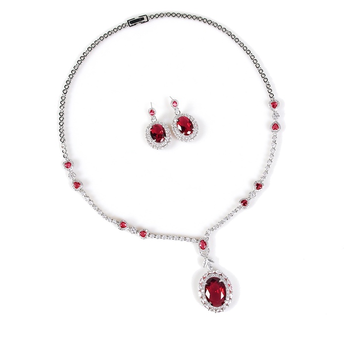 Bridal Brass Oval Stone CZ Choker Necklace Earring Set