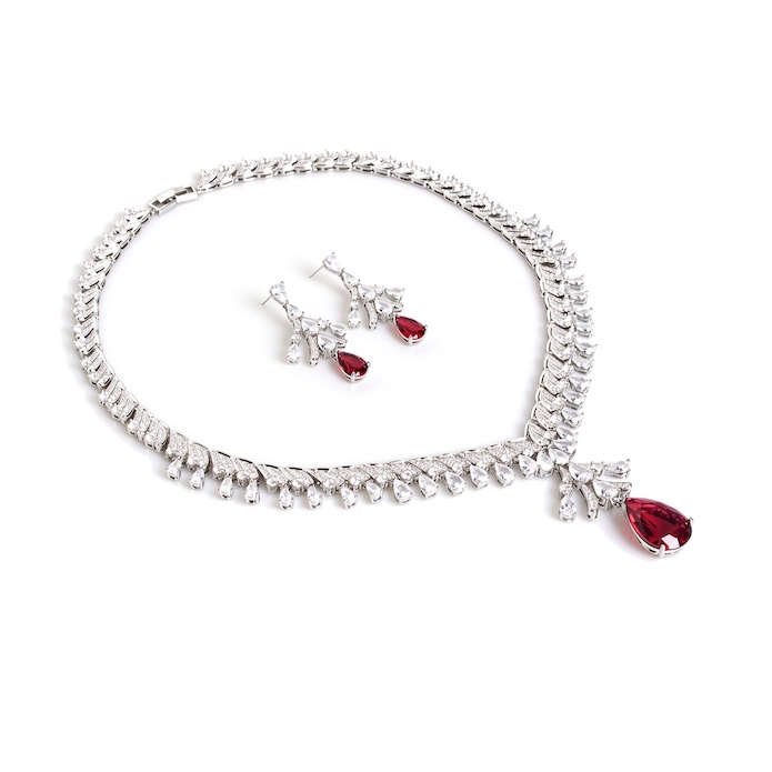 Bridal Brass Teardrop Gemstone Choker Necklace Earring Set - Image 2