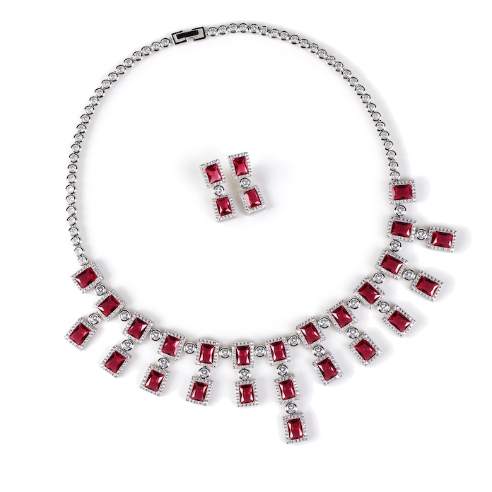 Bridal Brass 59g Geometric Stones Choker Necklace Earring Set