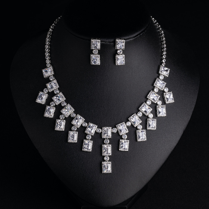 Bridal Brass 59g Geometric Stones Choker Necklace Earring Set - Image 2