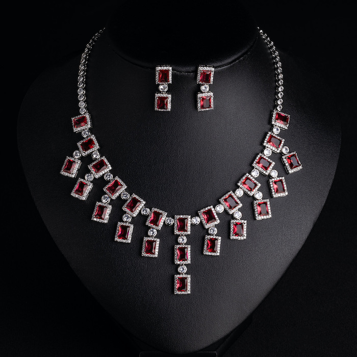 Bridal Brass 59g Geometric Stones Choker Necklace Earring Set - Image 3