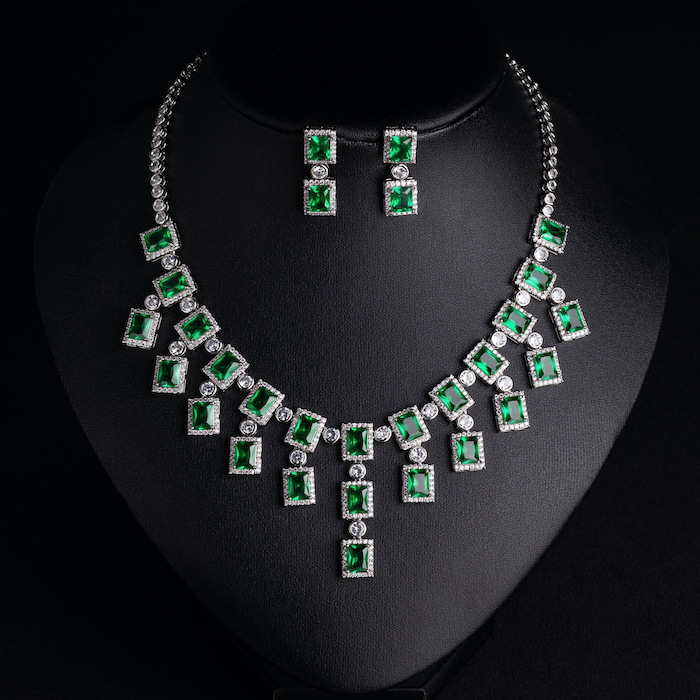 Bridal Brass 59g Geometric Stones Choker Necklace Earring Set - Image 4