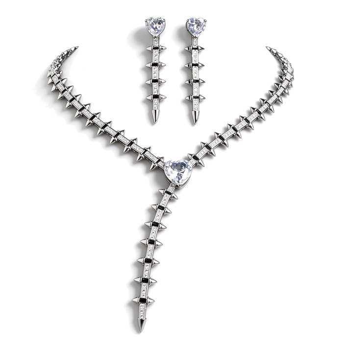 Bridal Brass White CZ Eyes Choker Necklace Earring Set