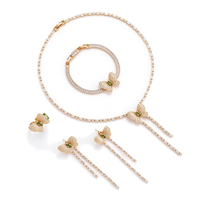 4pcs Bridal Brass Zirconia Butterfly Choker Necklace Set