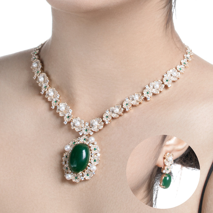 Bridal Brass 73g Luxury Stone Flowers Choker Necklace Earring Set - Image 4